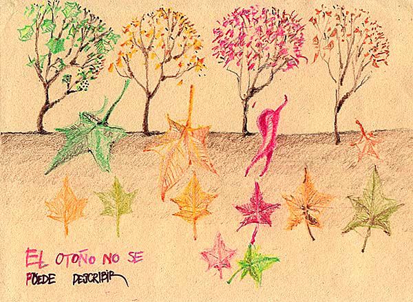 crayon drawing of autumn foliage